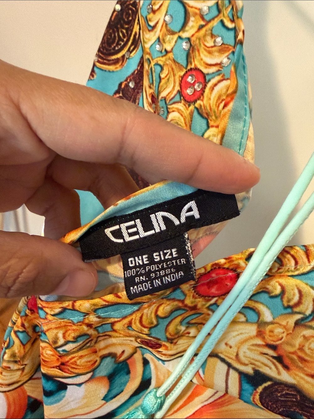 Teal Halter Maxi Dress with Ornate Gold Accents - Picture 3 of 3